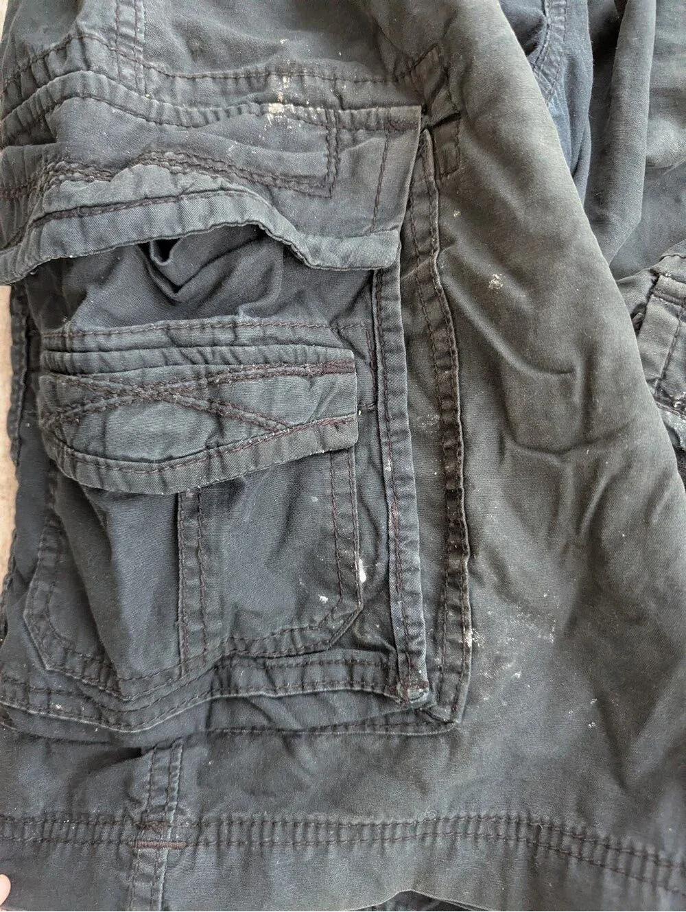 Unionbay 36 Y2K Black Distressed Paint Splatter Cargo Shorts Workwear 14 inseam